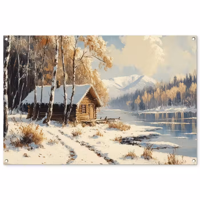 Tuinposter - Winter - Sneeuw - Huis - Natuur