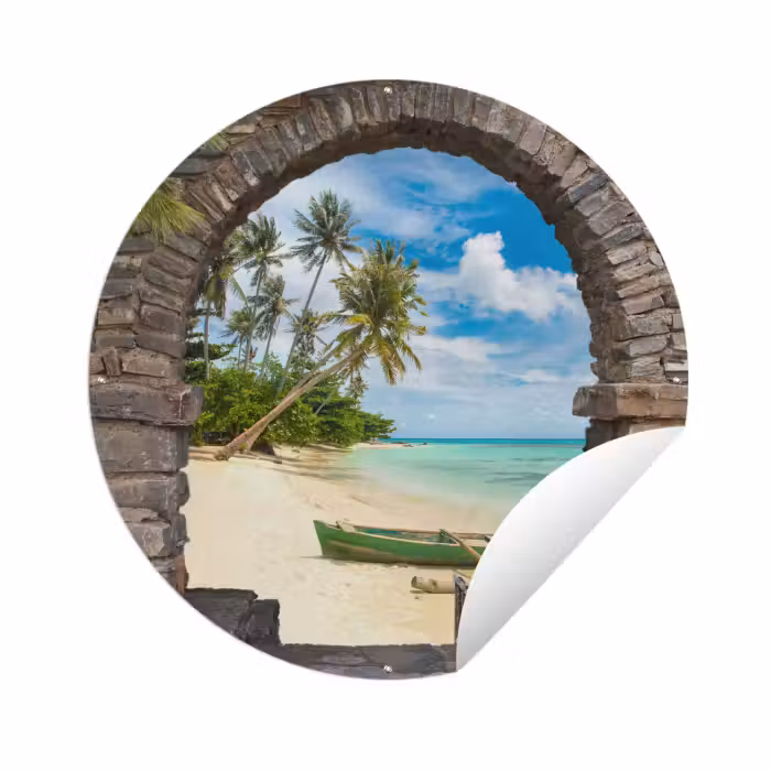 Tuinposter - Strand - Palm - Doorkijk - Zee - Kano
