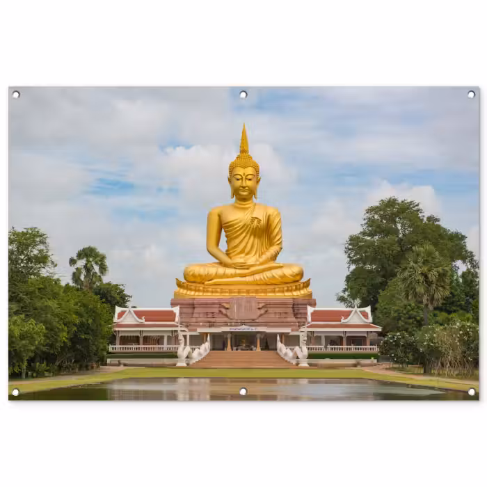 Tuinposter - Boeddha - Buddha beeld - Goud - Religie