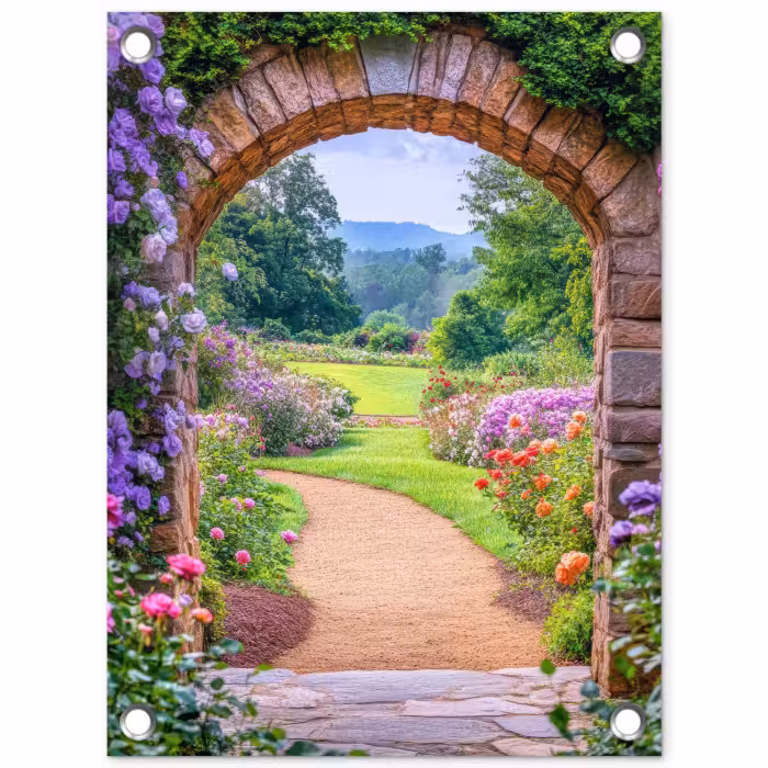 Tuinposter - Doorkijk - Poort - Bloemen - Tuin