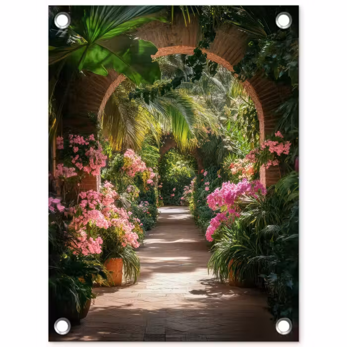 Tuinposter - Doorkijk - Tropisch - Bloemen - Natuur