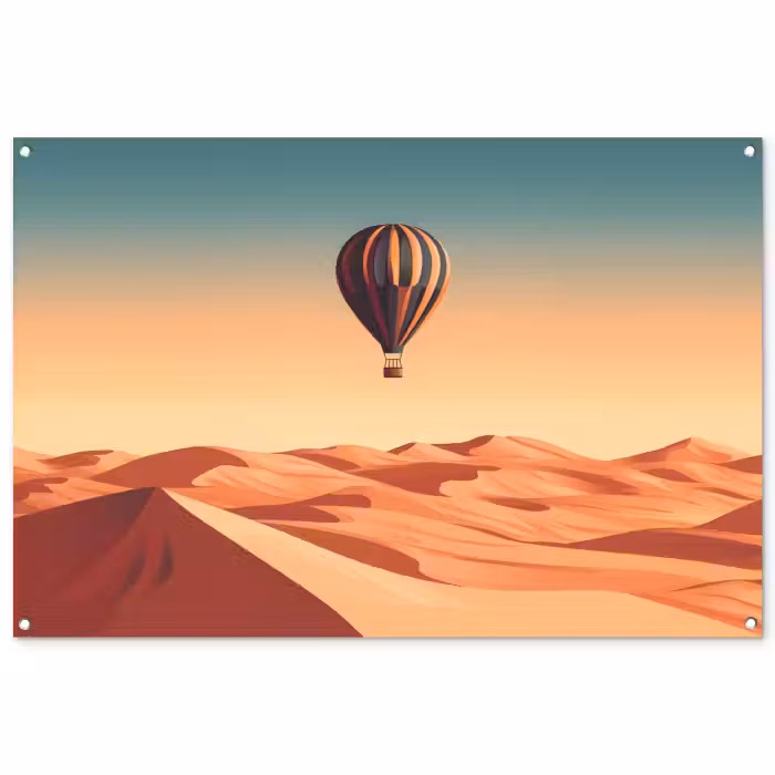 Tuinposter - Luchtballon - Woestijn - Zonsondergang - Blauw