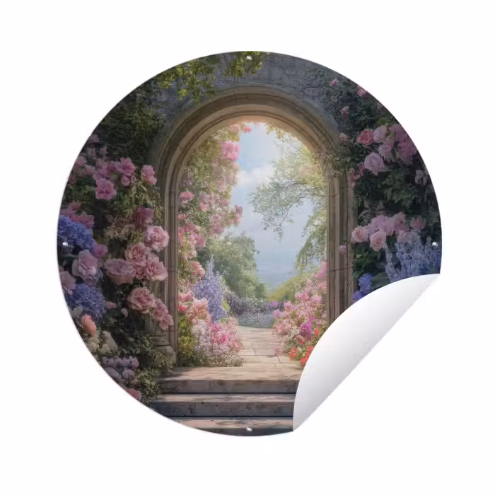 Tuinposter - Doorkijk - Rozen - Vintage - Bloemen