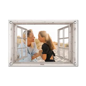 Tuinposter doorkijk met eigen foto - Wit raam