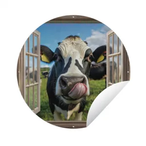 Tuinposter - Doorkijk - Koe - Weiland - Dieren - Natuur