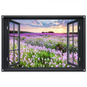 Tuinposter - Uitzicht op Lavendelveld bij Zonsondergang